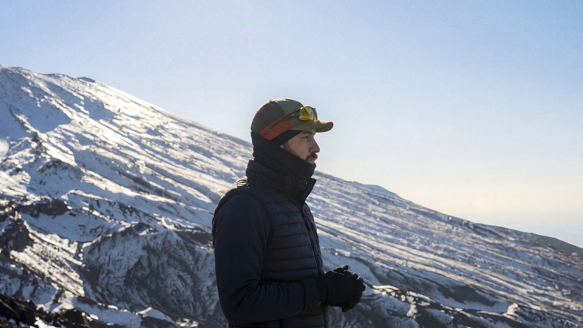 Hiker in rugged mountain terrain
